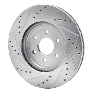 Nissan Pathfinder Brake Rotor (1) - Front Right - R1 Concepts - Drilled & Slotted - Silver - `08-`11